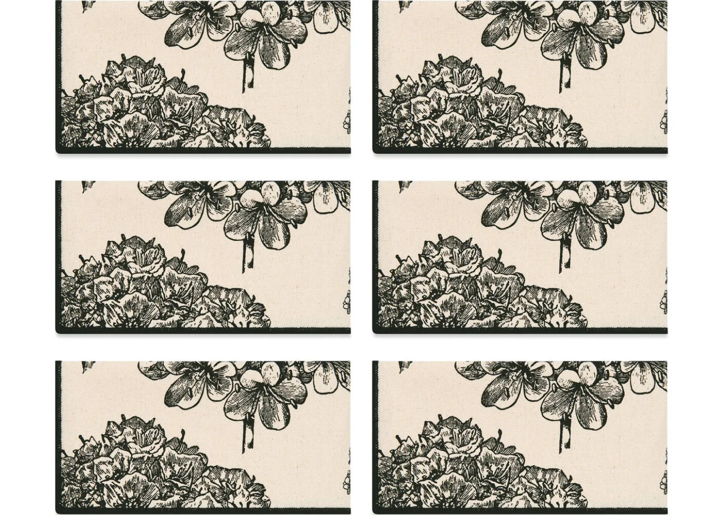 Hydrangea Napkin Set of 6 Natural/Black