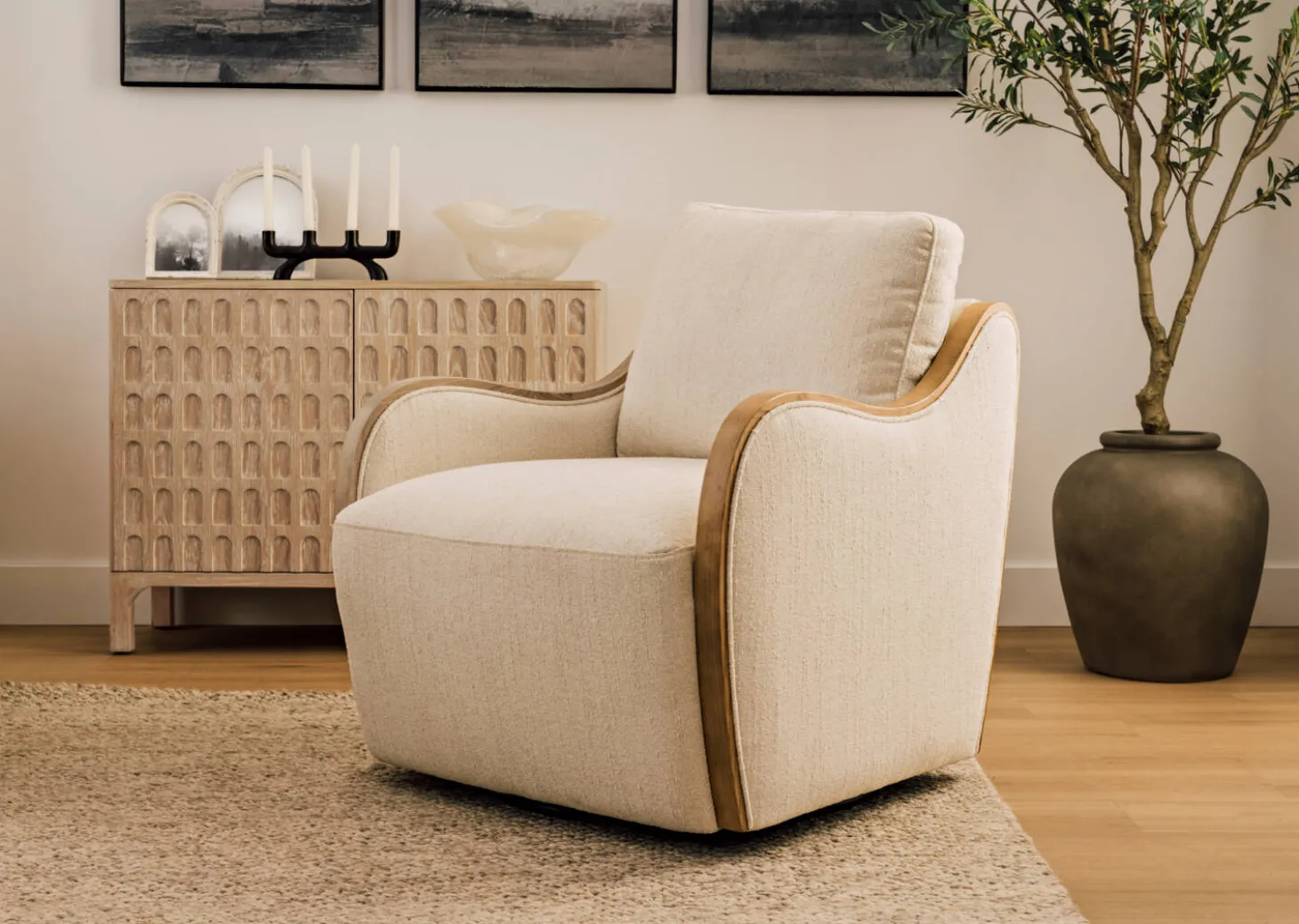 Olivia Swivel Armchair -Mel Ivory